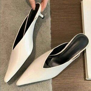 Beige Low Heel Pointed Toe Mule Women's Elegant Party Slippers